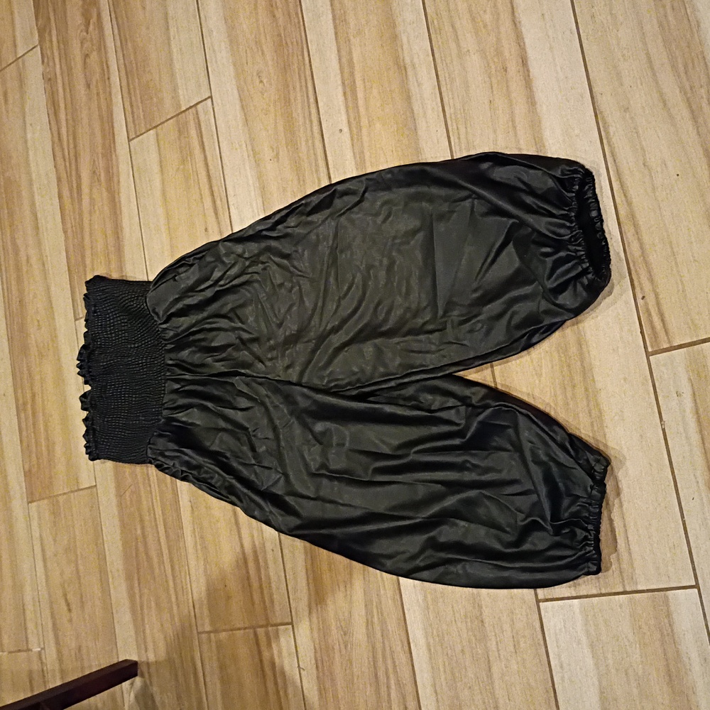 By Anthropologie Faux Leather Black Jumpsuit Romper Pants MP